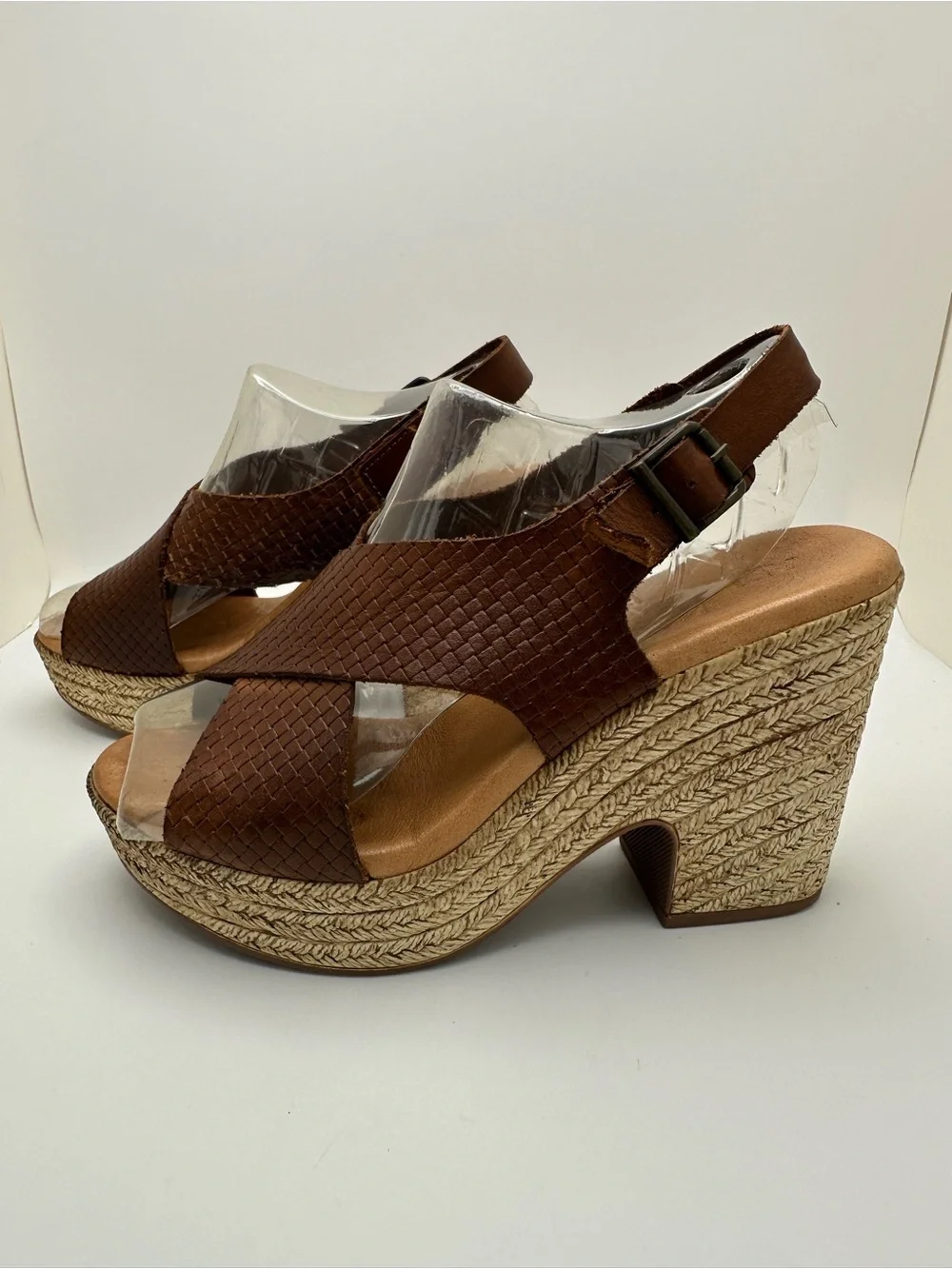 Aplauso Women's made in Spain Brown Woven Espadrille Wedge Sandals w/Slingback